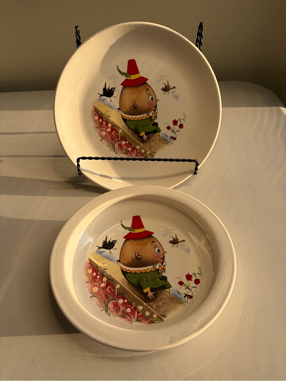1950s Old Foley James Kent Humpty Dumpty Plate And Bowl Set England
